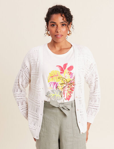 Gilet manches longues ajouré ecru femme