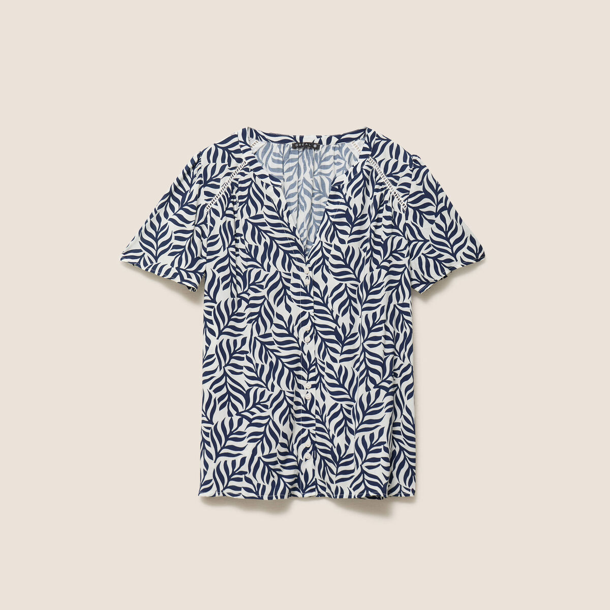 Blouse col v manches courtes fluide bleu femme