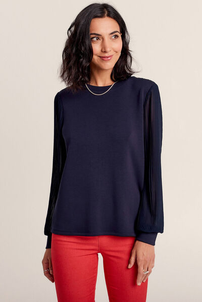 T-shirt manches longues bleu foncé femme