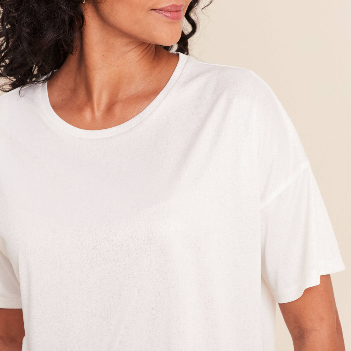 T-shirt manches coudes brillant ecru femme