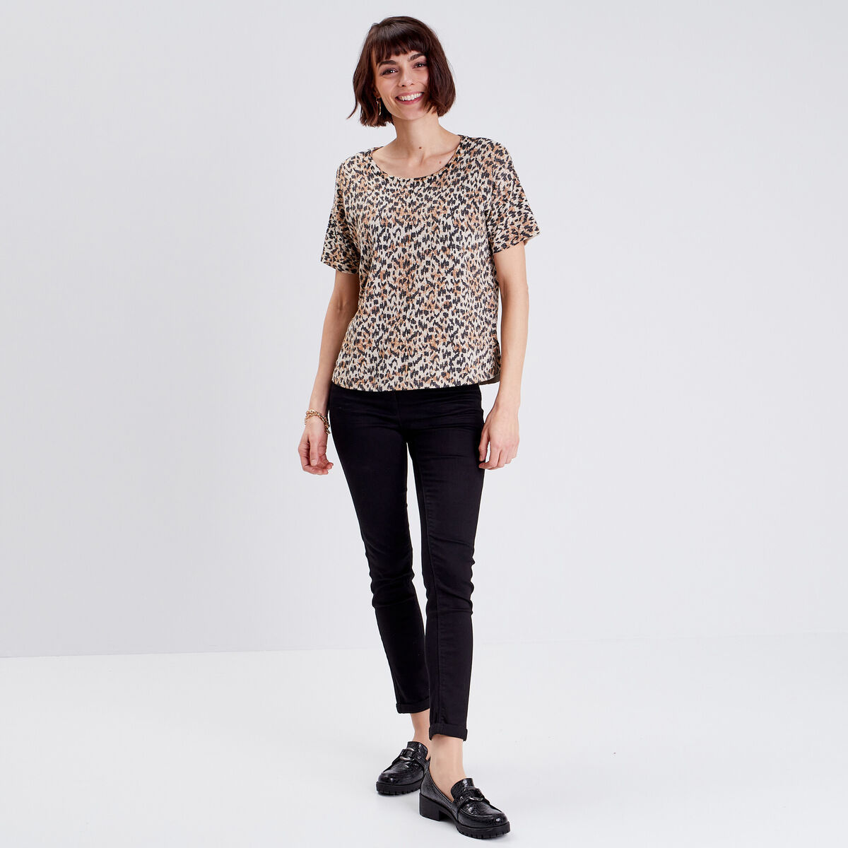 Pull manches courtes beige femme