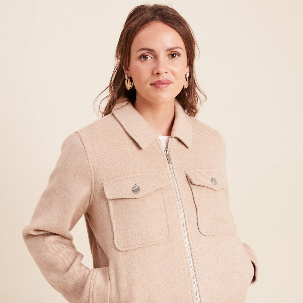 Veste manches longues doubl&eacute;e creme femme