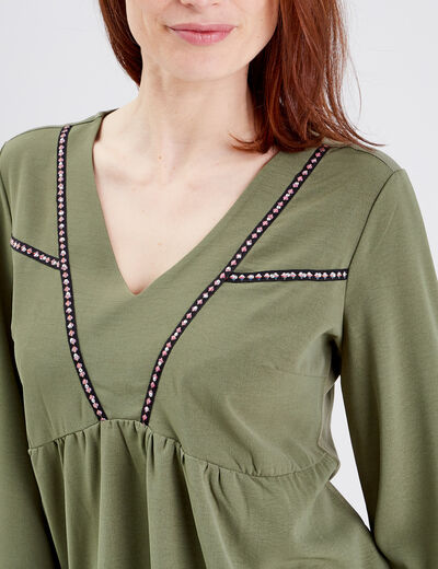 T-shirt manches longues vert kaki femme