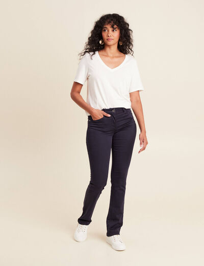 pantalon taille basculée bleu foncé femme