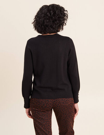 Pull droit col rond manches longues noir femme