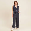 Pantalon large taille haute bleu foncé femme