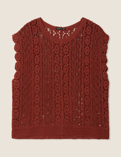 Débardeur macramé marron foncé femme