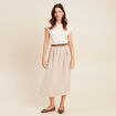 Robe longue évasée bi-matière ecru femme
