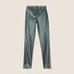 Pantalon ajust&eacute; enduit &agrave; pont vert fonc&eacute; femme
