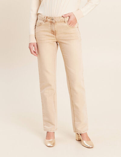 Jean taille bascul&eacute;e denim beige femme