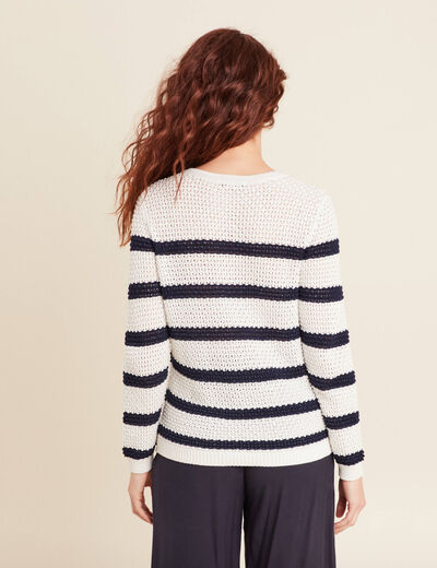 Pull manches longues ajouré ecru femme