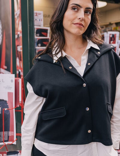 Gilet manches courtes col camionneur noir femme