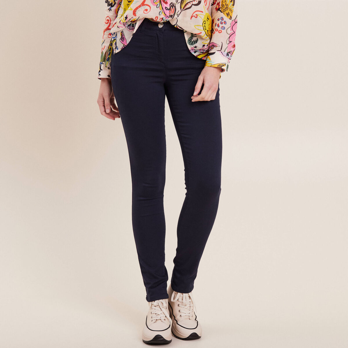 Pantalon léger taille standard long bleu marine femme