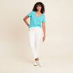 T-shirt manches courtes col en V bleu turquoise femme