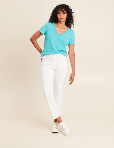 T-shirt manches courtes col en V bleu turquoise femme