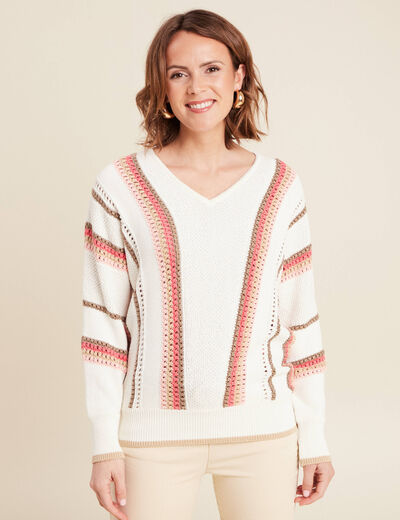 Pull manches longues ecru femme