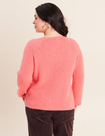 Pull col rond manches longues rose framboise femme