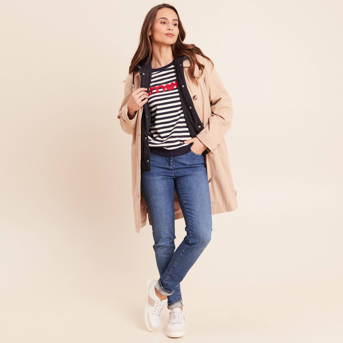 Sweat col rond &agrave; message bleu femme