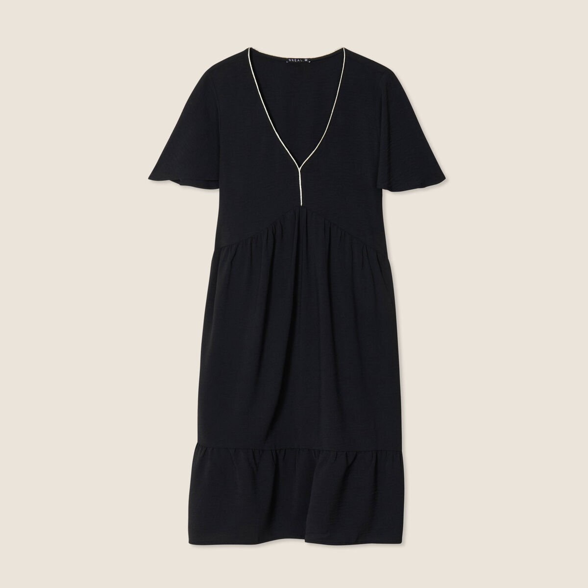 Robe évasée manches courtes noir femme