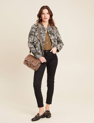 Veste boutonnée col mao vert femme