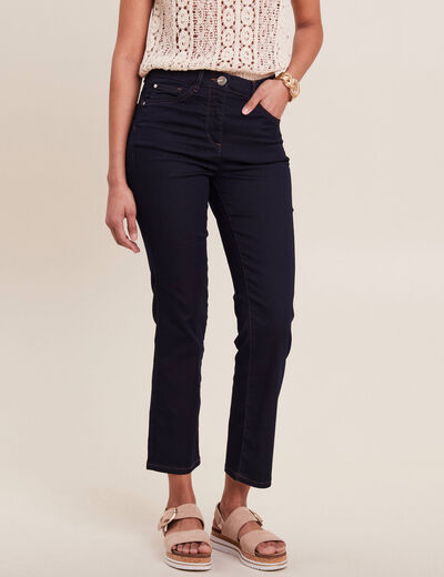 Jean droit taille haute 7/8ème denim brut femme