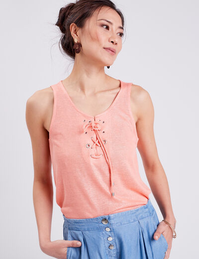 Débardeur bretelles larges rose corail femme