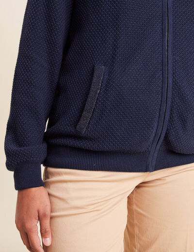 gilet réversible coton manches longues bleu marine femme
