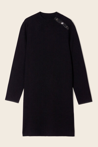Robe pull droite col montant noir femme