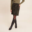 Jupe droite courte en similicuir vert kaki femme