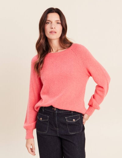 Pull col rond manches longues rose framboise femme