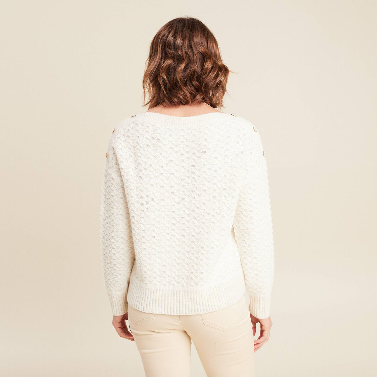 Pull manches longues ecru femme
