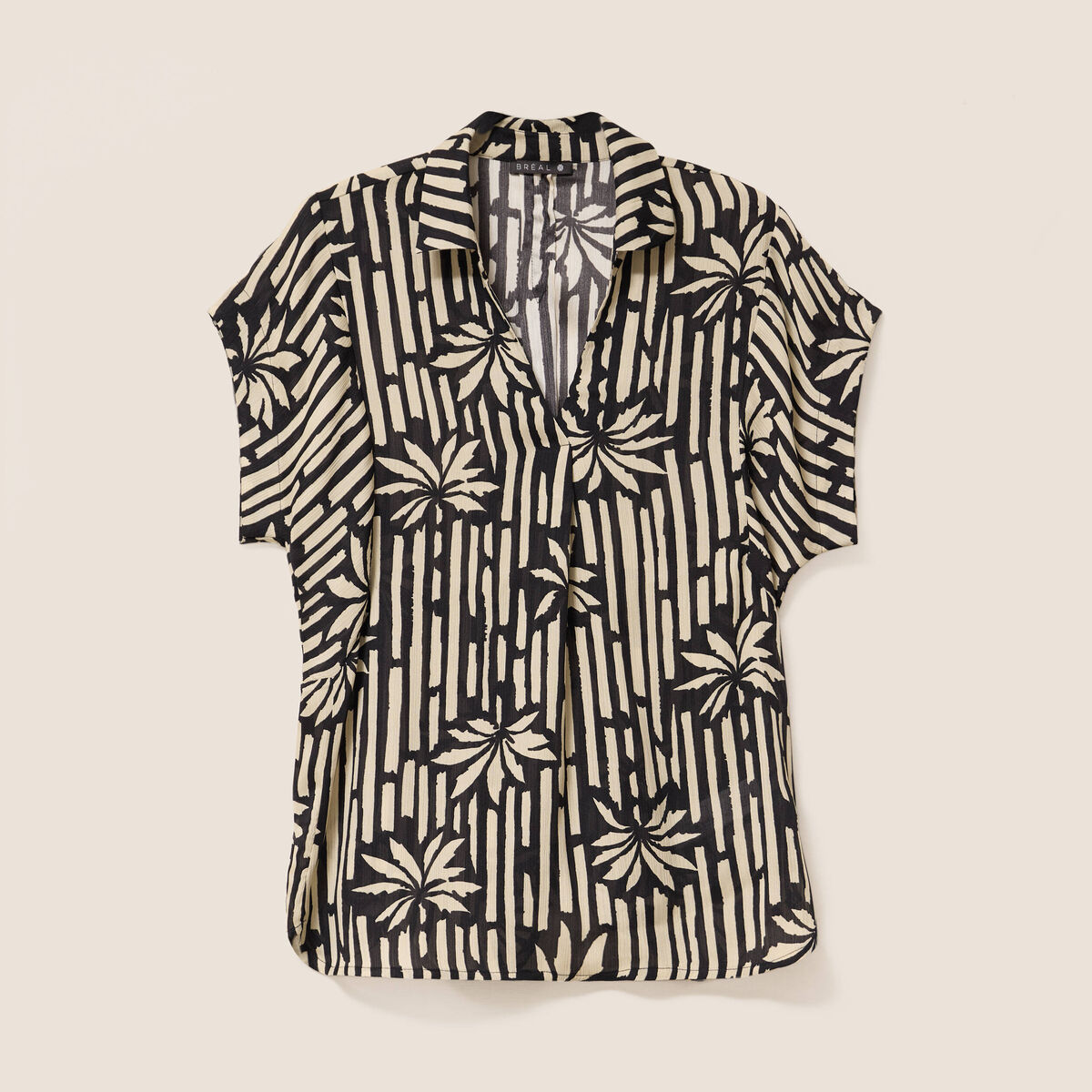 Blouse en voile col v manches courtes noir femme