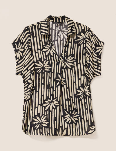 Blouse en voile col v manches courtes noir femme