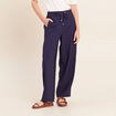Pantalon large taille haute bleu marine femme