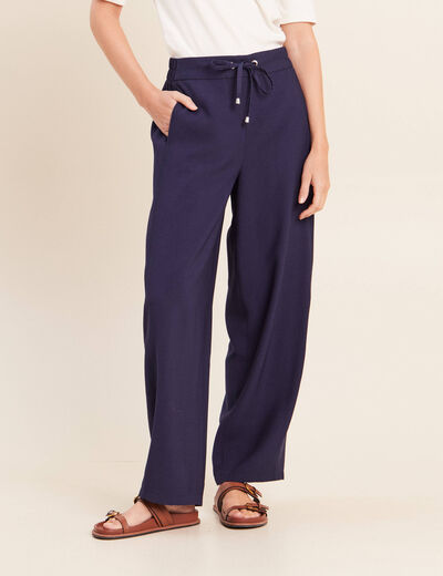 Pantalon large taille haute bleu marine femme