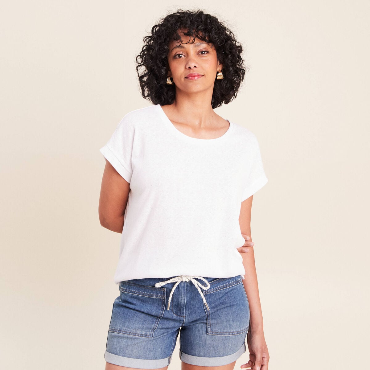 T-shirt &agrave; paillettes manches courtes blanc femme