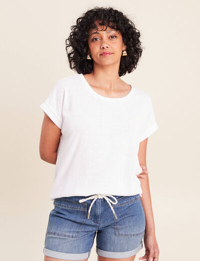 T-shirt &agrave; paillettes manches courtes blanc femme