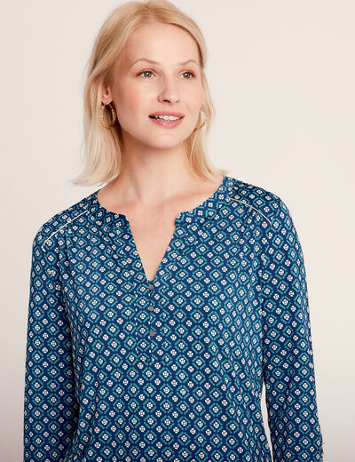 T-shirt manches 3/4 bleu foncé femme