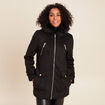 Manteau cintr&eacute; mi-long &agrave; capuche noir femme