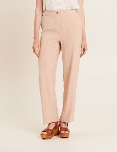 Pantalon large fluide beige femme