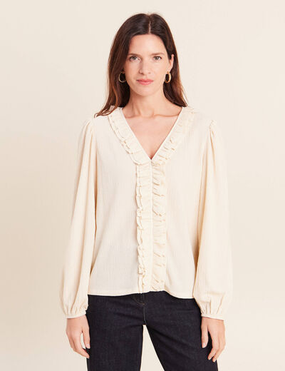 Blouse col v manches longues sable femme