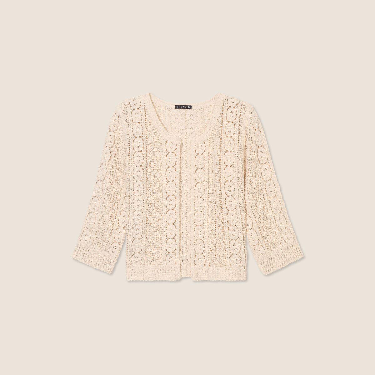Gilet manches 3/4 ajour&eacute; ecru femme