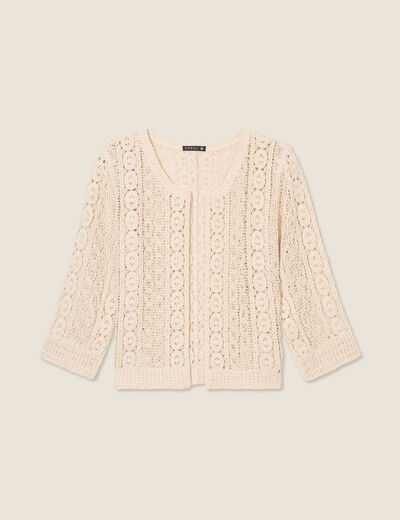 Gilet manches 3/4 ajouré ecru femme