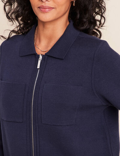 Gilet r&eacute;versible manches longues bleu femme