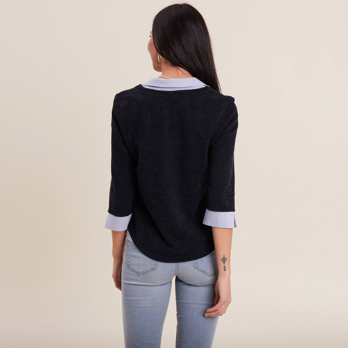 T-shirt manches 3/4 bleu marine femme