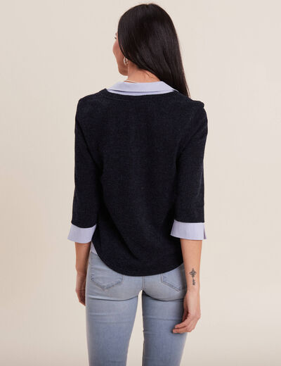 T-shirt manches 3/4 bleu marine femme