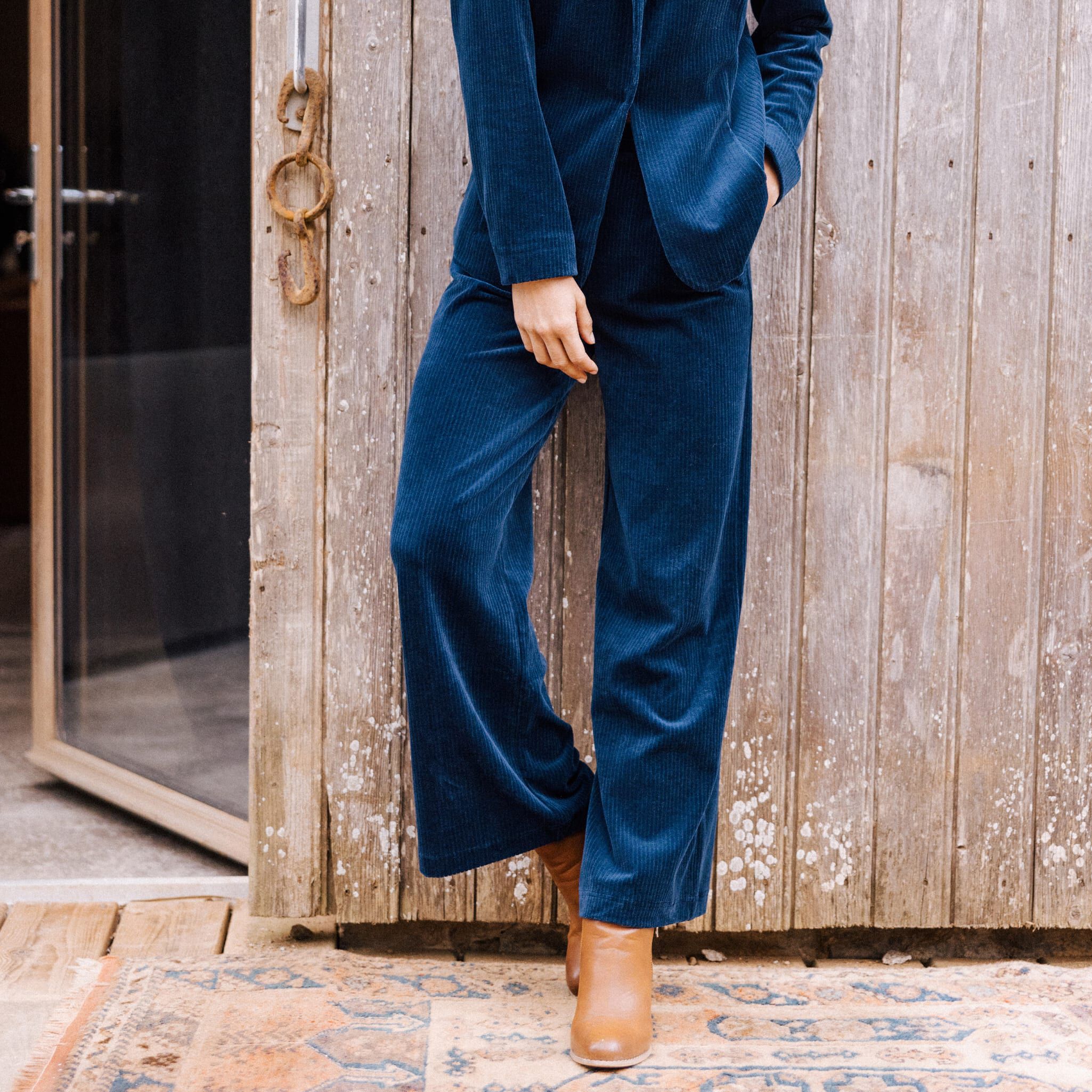 Pantalon velours femme bleu marine cheap