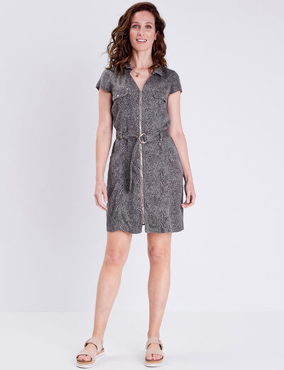 Robe droite zippée vert kaki femme