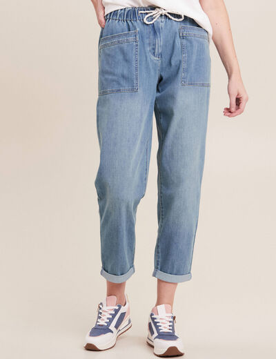 Jean large à coulisse denim double stone femme