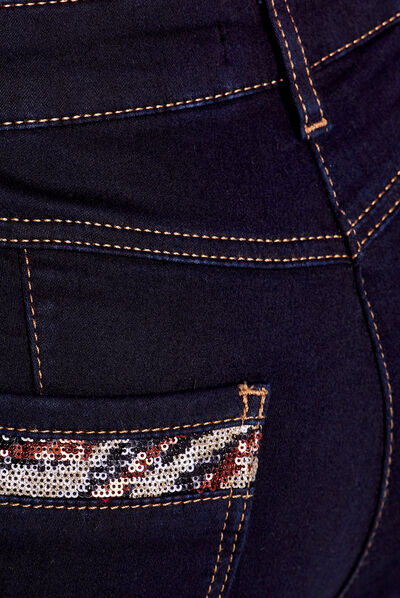 Jean ajusté avec sequins denim brut femme